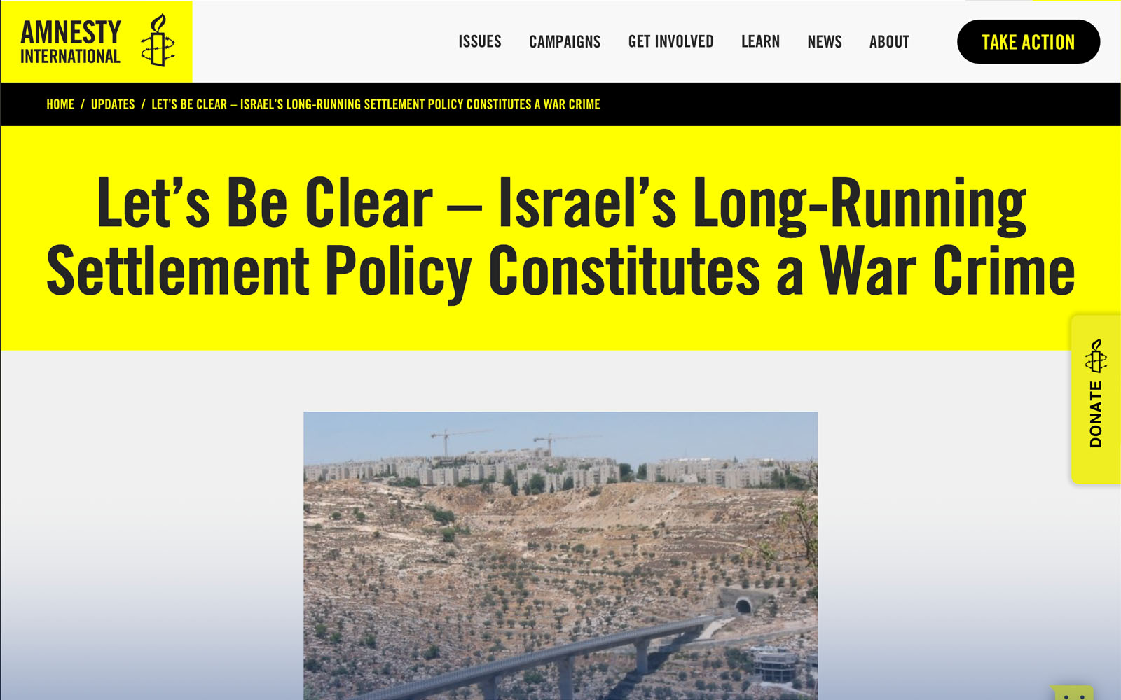 Amnesty international explains how settlements are war crimes